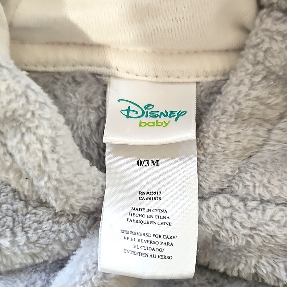 Disney Baby Mickey Mouse Hooded Fleece Coverall One-Piece Gray Striped 0/3M - Picture 2 of 3